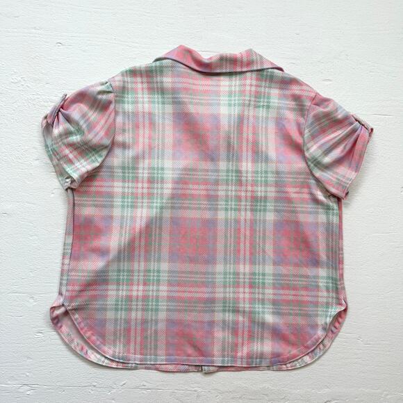 Vintage 70s Land n’ Sea Pastel Plaid Button Up Blouse, Size XL - Picture 9 of 9